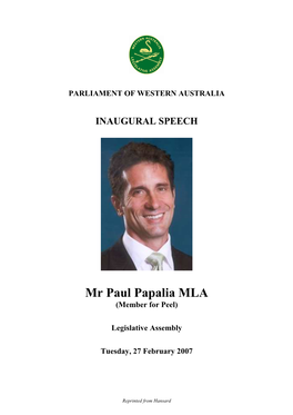 Mr Paul Papalia MLA (Member for Peel)
