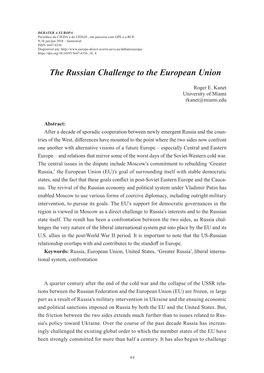 The Russian Challenge to the European Union