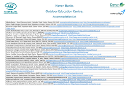 Haven Banks Outdoor Education Centre. Accommodation List