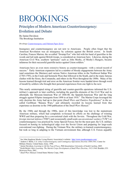 Principles of Modern American Counterinsurgency: Evolution and Debate by Janine Davidson the Brookings Institution