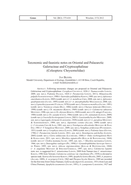 Taxonomic and Faunistic Notes on Oriental and Palaearctic Galerucinae and Cryptocephalinae (Coleoptera: Chrysomelidae)