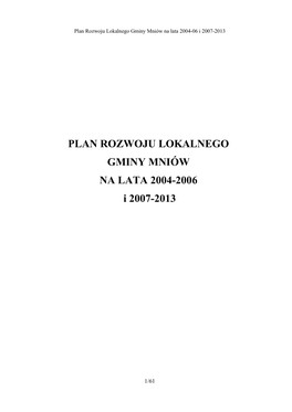 Plan Rozwoju Lokalnego Gminy Mniów Na Lata 2004-06 I 2007-2013