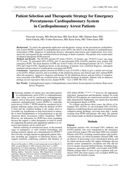 Patient Selection and Therapeutic Strategy for Emergency Percutaneous Cardiopulmonary System in Cardiopulmonary Arrest Patients