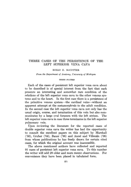 Three Cases of the Persistence of the Left Superior Vena Cava