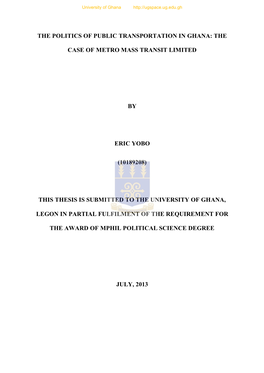 The Politics of Public Transportation in Ghana: The