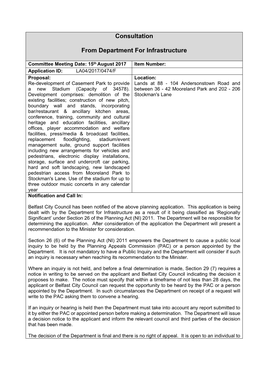 LA04/2017/0474/F Proposal: Location: Re-Development of Casement Park to Provide Lands at 88 - 104 Andersonstown Road and a New Stadium (Capacity of 34578)