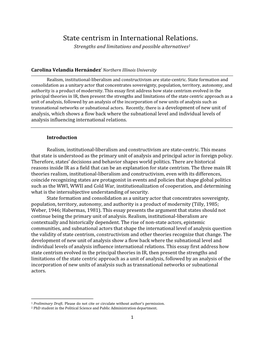 State Centrism in International Relations. Strengths and Limitations and Possible Alternatives1