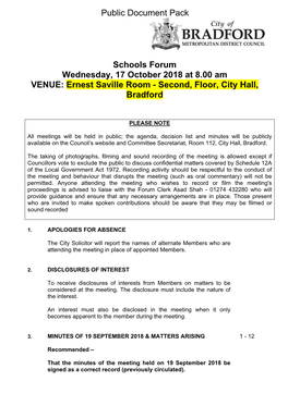 (Public Pack)Agenda Document for Schools Forum, 17/10/2018 08:00