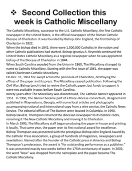 Catholic Miscellany the Catholic Miscellany, Successor to the U.S