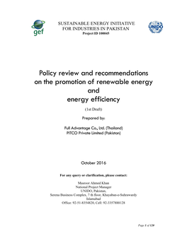 Policy Review and Recommendations on the Promotion of Renewable Energy and Energy Efficiency