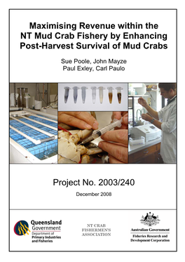 Maximising Revenue Within the NT Mud Crab Fishery by Enhancing Post-Harvest Survival of Mud Crabs