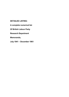 DETAILED LISTING: a Complete Numerical List of British Labour