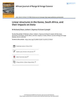 Linear Structures in the Karoo, South Africa, and Their Impacts on Biota