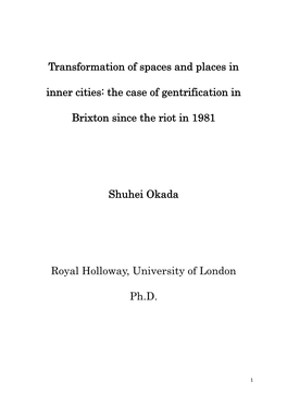 The Case of Gentrification in Brixton Since the Riot in 1981 Shuhei Okada R