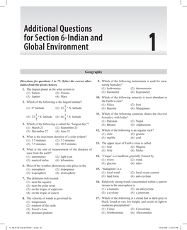 Additional Questions for Section 6-Indian and Global Environment 1