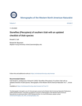 Stoneflies (Plecoptera) of Southern Utah with an Updated Checklist of Utah Species