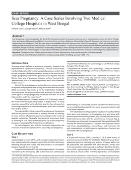 Scar Pregnancy: a Case Series Involving Two Medical College Hospitals in West Bengal Indranil Dutta1, Abhijit Haldar2, Mainak Nath3