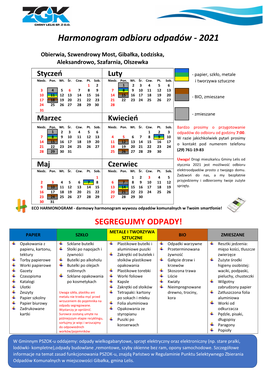 Harmonogram Odbioru Odpadów - 2021