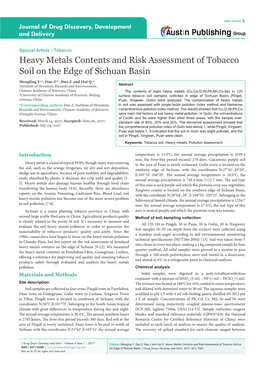 Heavy Metals Contents and Risk Assessment of Tobacco Soil on the Edge of Sichuan Basin