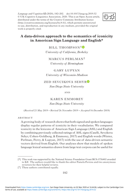 A Data-Driven Approach to the Semantics of Iconicity in American Sign Language and English*