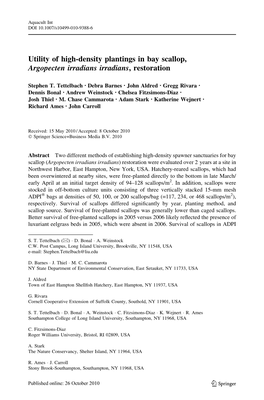 Utility of High-Density Plantings in Bay Scallop, Argopecten Irradians Irradians, Restoration