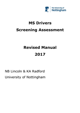 MS Drivers Screening Assessment Revised Manual 2017