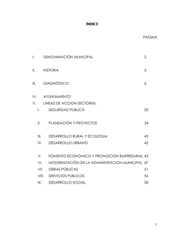 1 Índice Página I. Denominación Municipal 2 Ii. Historia 3 Iii