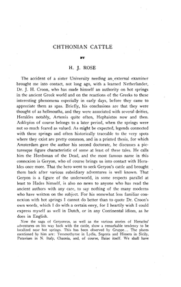 CHTHONIAN CATTLE by H. J. ROSE the Accident of a Sister University