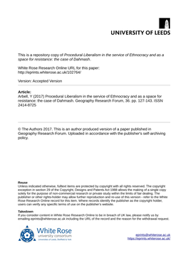 Procedural Liberalism in the Service of Ethnocracy and As a Space for Resistance: the Case of Dahmash