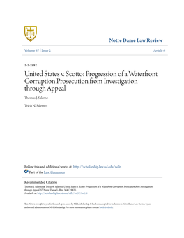 United States V. Scotto: Progression of a Waterfront Corruption Prosecution from Investigation Through Appeal Thomas J