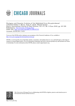 Phylogeny and Character Evolution of the Bolbitidoid Ferns (Dryopteridaceae) Author(S): Robbin C