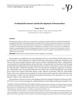 Ferdinand De Saussure and the Development of Structuralism