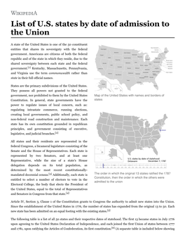 List of U.S. States by Date of Admission to the Union