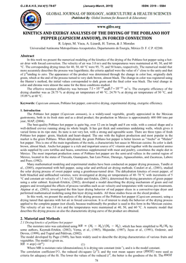 Kinetics and Exergy Analyses of the Drying of the Poblano Hot Pepper (Capsicum Annuum), in Forced Convection R