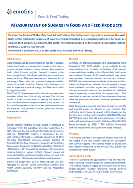 Measurement of Sugars in Food and Feed Products