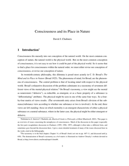 Consciousness and Its Place in Nature