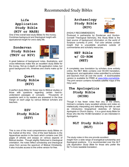 Recommended Study Bibles