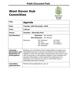 (Public Pack)Agenda Document for West Devon Hub Committee, 20/11/2018 14:00