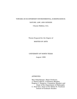 Toward an Ecofeminist Environmental Jurisprudence