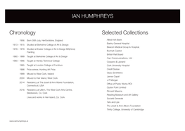 Chronology Selected Collections IAN HUMPHREYS