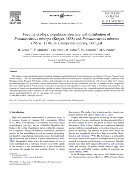 And Pomatoschistus Minutus (Pallas, 1770) in a Temperate Estuary, Portugal