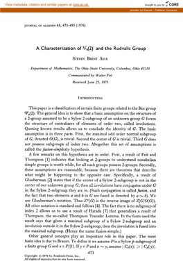 A Characterization of 'F.,(2)' and the Rudvalis Group