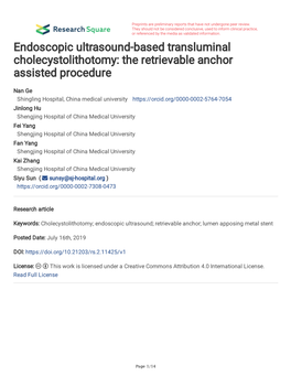 Endoscopic Ultrasound-Based Transluminal Cholecystolithotomy: the Retrievable Anchor Assisted Procedure