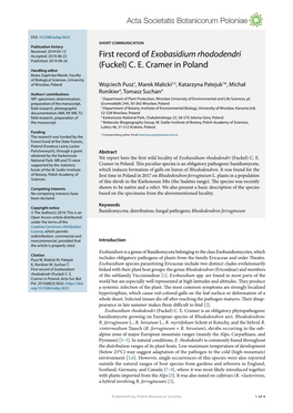 First Record of Exobasidium Rhododendri Published: 2019-09-26 (Fuckel) C