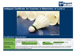 1St4sport Certificate for Coaches in Badminton at Level 2