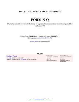 Dunham Funds Form N-Q Filed 2018-10-01