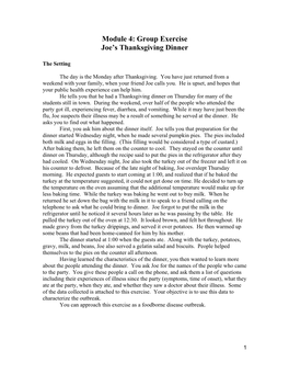 Module 4: Group Exercise Joe's Thanksgiving Dinner