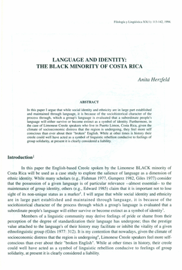 Language and Identity: the Black Minority of Costa Rica