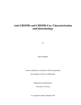 Anti-Crisprs and CRISPR-Cas: Characterization and Biotechnology