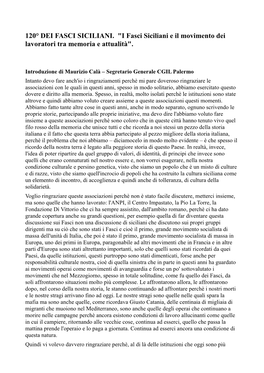 120° DEI FASCI SICILIANI. "I Fasci Siciliani E Il Movimento Dei Lavoratori Tra Memoria E Attualità"